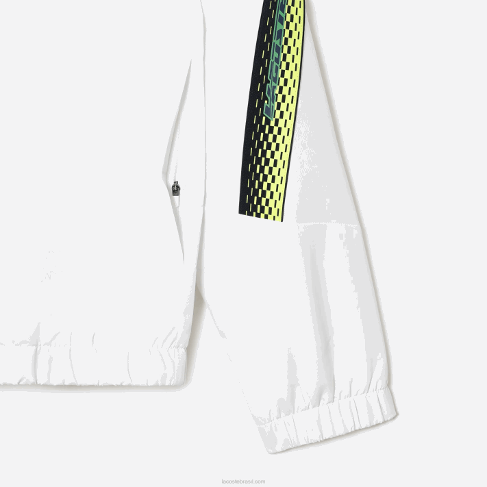 Lacoste jaqueta de tênis com capuz de poliéster reciclado homens branco azul marinho amarelo x1i 88BL381 - Image 3