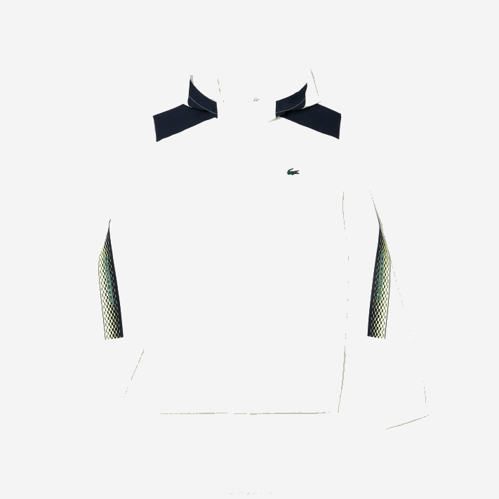 Lacoste jaqueta de tênis com capuz de poliéster reciclado homens branco azul marinho amarelo x1i 88BL381 - Image 1