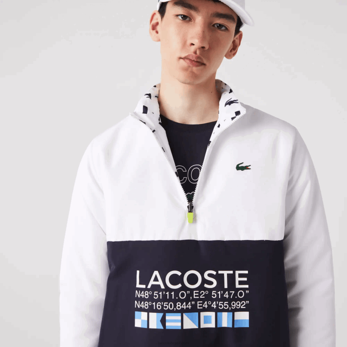 Lacoste jaqueta de tênis reversível repelente à água esportiva homens branco azul marinho 0l3 88BL1237 - Image 1