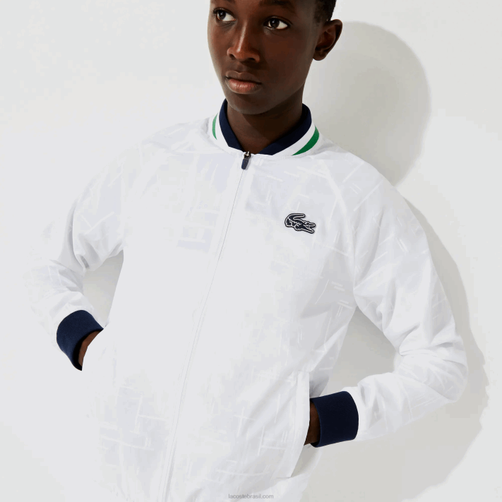 Lacoste jaqueta esportiva leve resistente à água homens branco azul marinho branco verde gqe 88BL1321 - Image 2