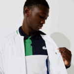 Lacoste jaqueta esportiva leve resistente à água homens branco azul marinho branco verde gqe 88BL1321 - Image 3