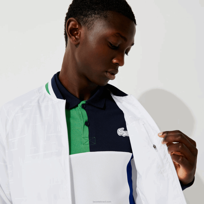 Lacoste jaqueta esportiva leve resistente à água homens branco azul marinho branco verde gqe 88BL1321 - Image 3