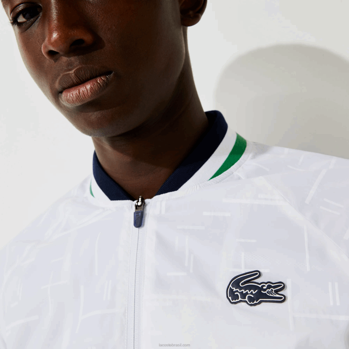 Lacoste jaqueta esportiva leve resistente à água homens branco azul marinho branco verde gqe 88BL1321 - Image 5