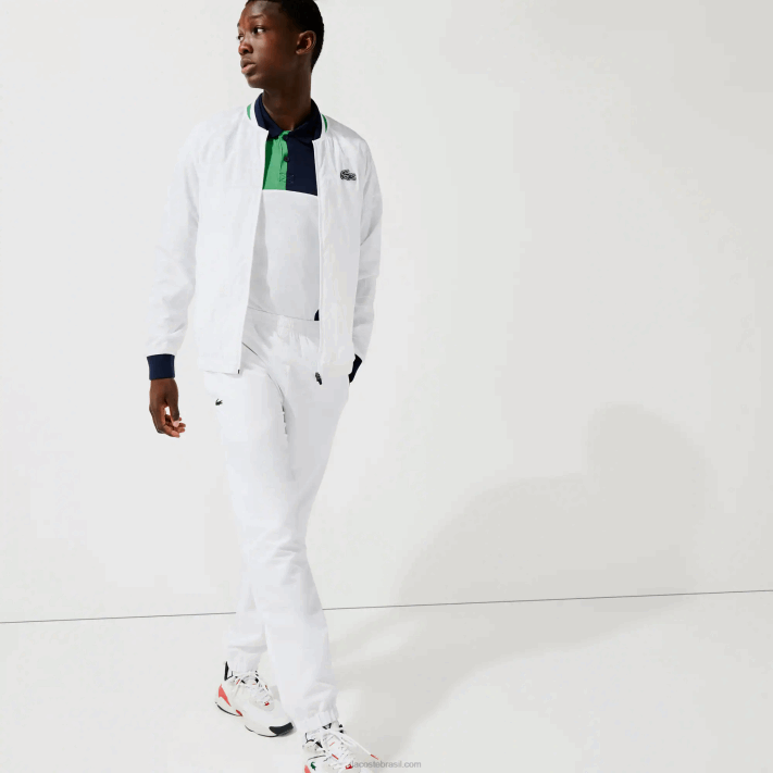 Lacoste jaqueta esportiva leve resistente à água homens branco azul marinho branco verde gqe 88BL1321 - Image 1