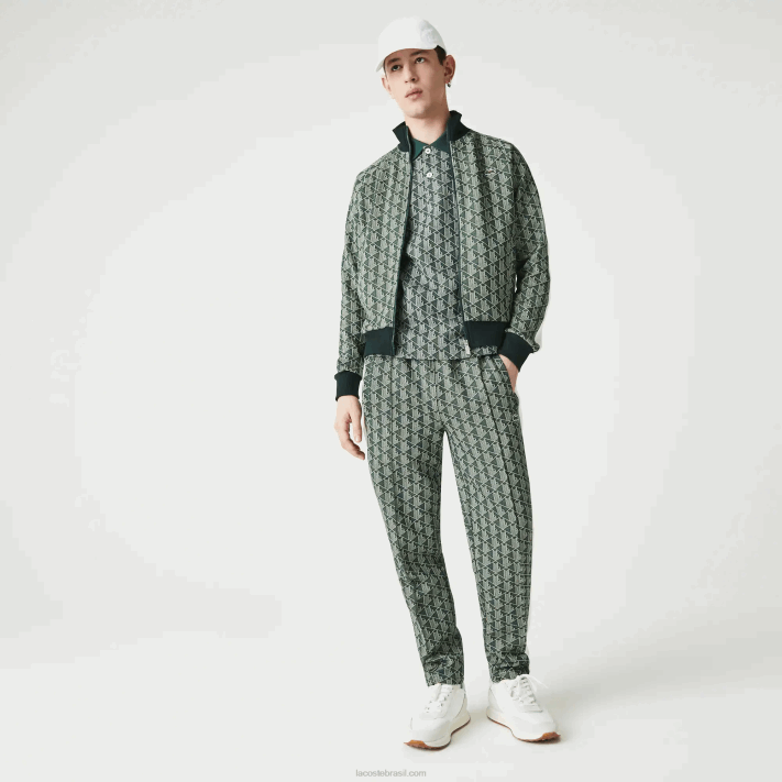 Lacoste Jaqueta jacquard com estampa de monograma ao vivo homens verde bege 7m4 88BL1188 - Image 2