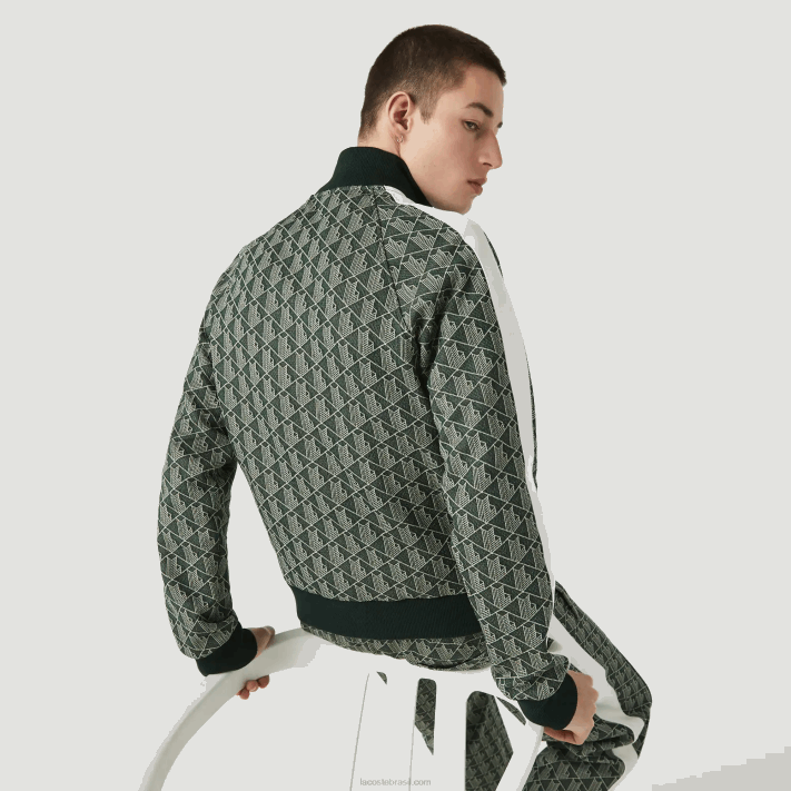 Lacoste Jaqueta jacquard com estampa de monograma ao vivo homens verde bege 7m4 88BL1188 - Image 3