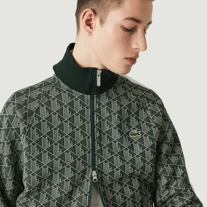 Lacoste Jaqueta jacquard com estampa de monograma ao vivo homens verde bege 7m4 88BL1188 - Image 7