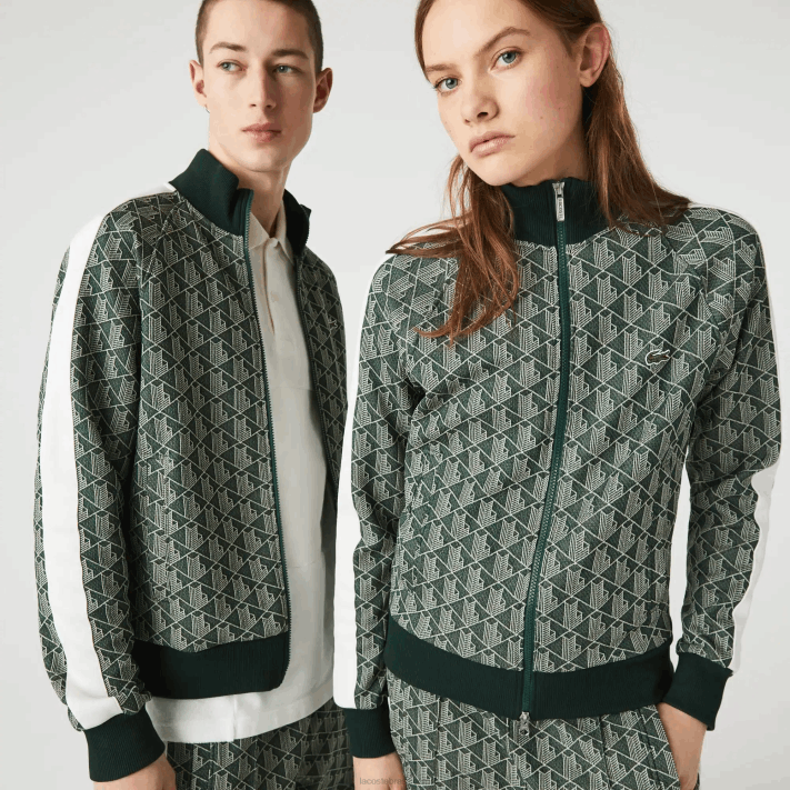Lacoste Jaqueta jacquard com estampa de monograma ao vivo homens verde bege 7m4 88BL1188 - Image 1
