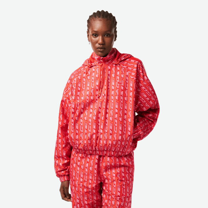 Lacoste jaqueta oversized com capuz mulheres laranja vermelho rosa zi1 88BL2438 - Image 1