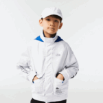 Lacoste jaqueta repelente de água com capuz removível crianças branco azul preto 9cw 88BL3240 - Image 2