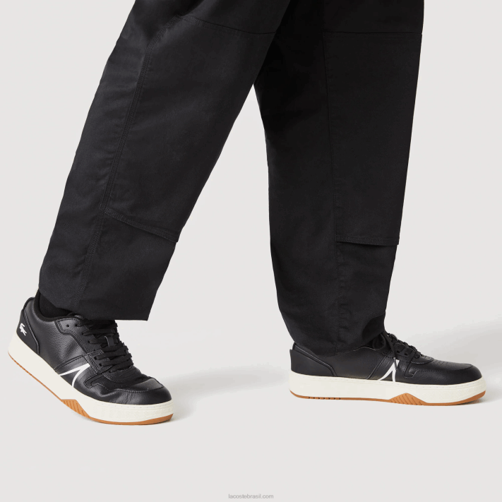 Lacoste l001 tênis de salto alto em couro homens preto e off white 454 88BL1881 - Image 7