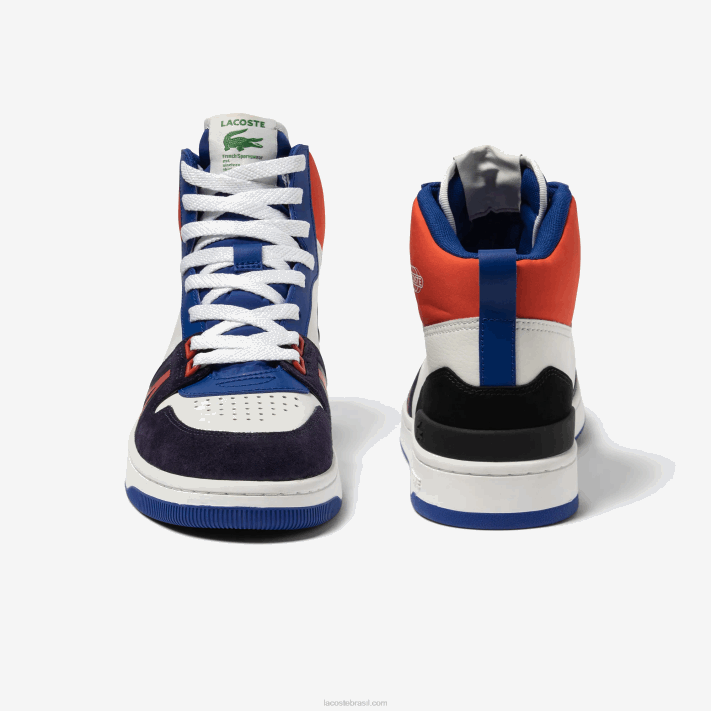 Lacoste l001 tênis mid colorblock de couro homens branco e marinho 042 88BL1751 - Image 4