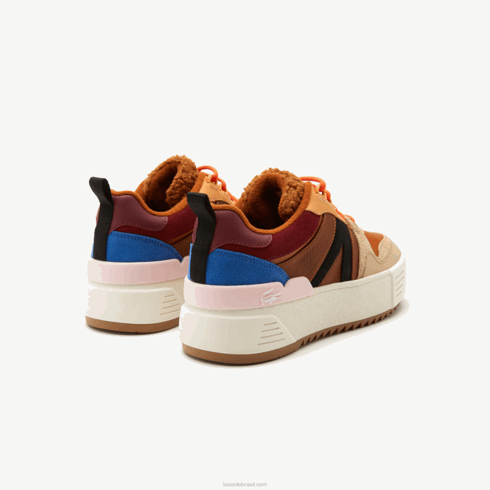 Lacoste l002 sapatos de inverno de couro ao ar livre mulheres marrom rosa 7e1 88BL2729 - Image 3