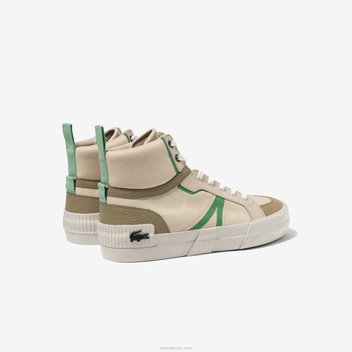 Lacoste l004 tênis mid textil homens lt tan/grn af6 88BL1753 - Image 3