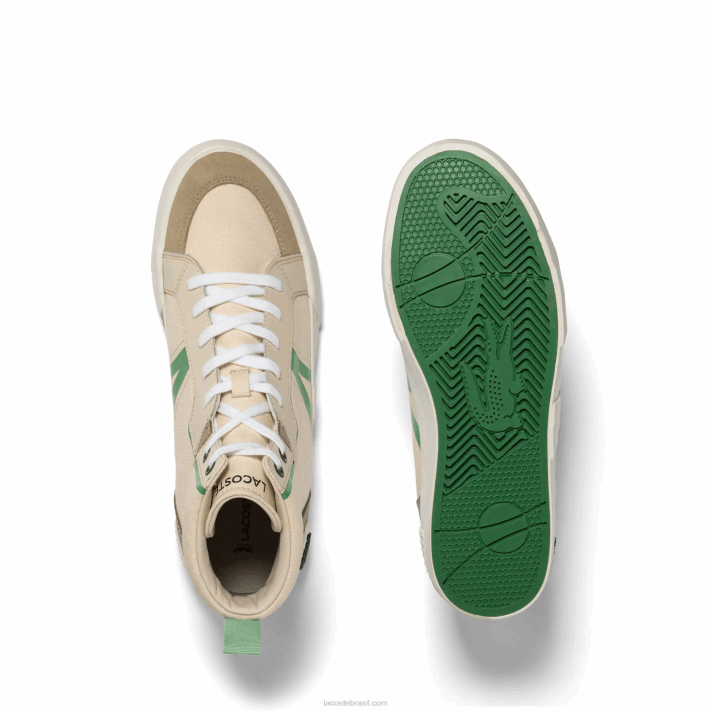 Lacoste l004 tênis mid textil homens lt tan/grn af6 88BL1753 - Image 4