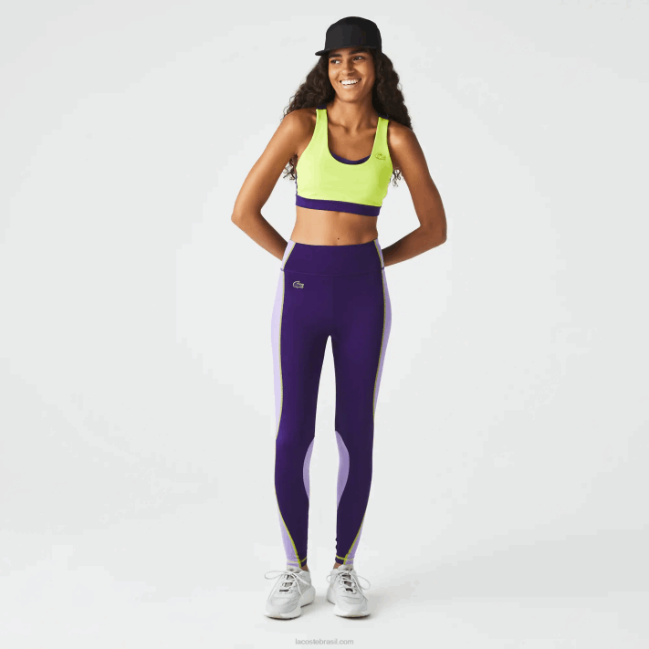 Lacoste leggings esportivas color block com efeito de malha mulheres roxo 50w 88BL2533 - Image 2