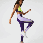 Lacoste leggings esportivas color block com efeito de malha mulheres roxo 50w 88BL2533 - Image 4
