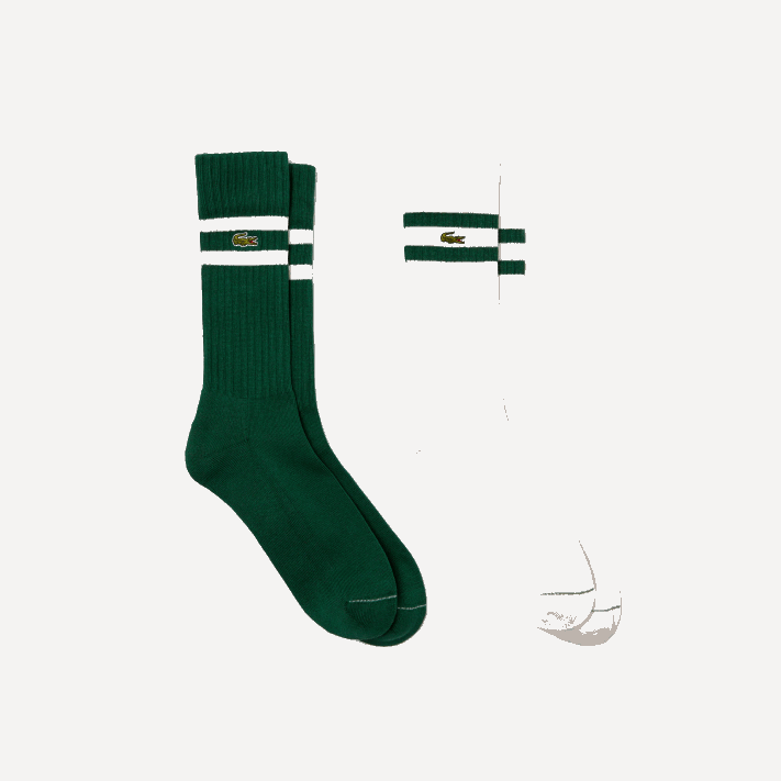 Lacoste meias caneladas listradas contrastantes homens verde branco ano 88BL513 - Image 1