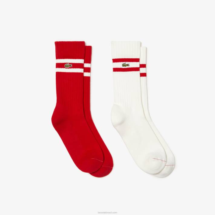 Lacoste meias caneladas listradas contrastantes homens vermelho branco gru 88BL514 - Image 1