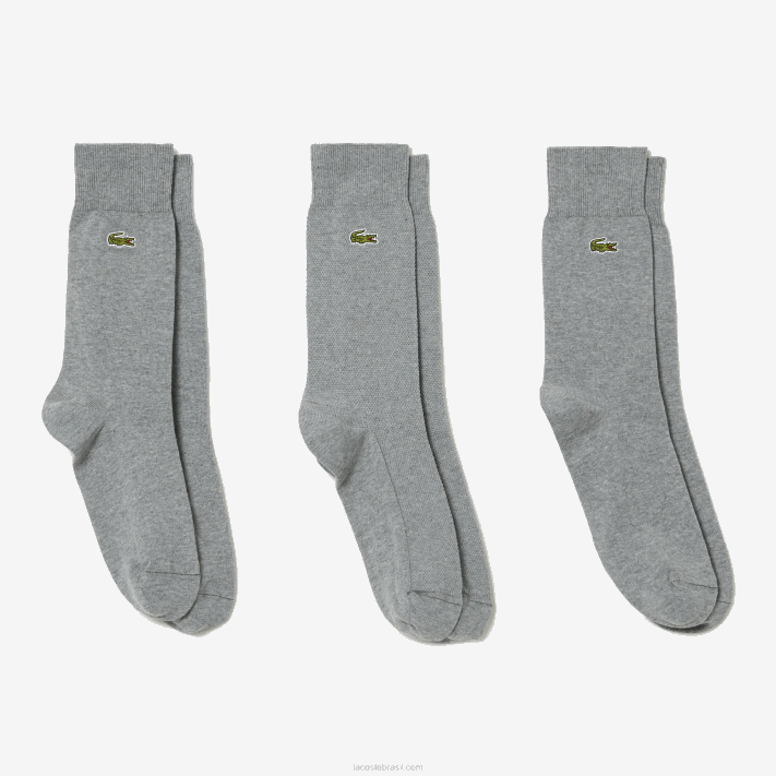 Lacoste meias piqué de corte alto de algodão pacote com 3 homens ano chine cinza 88BL1663 - Image 1