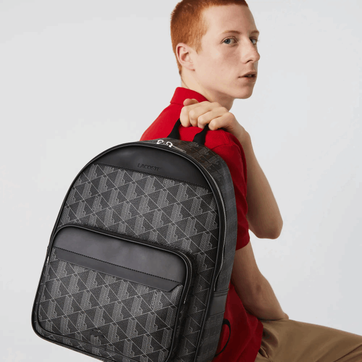 Lacoste mochila de lona com monograma the blend homens monograma noir gris h45 88BL2058 - Image 2