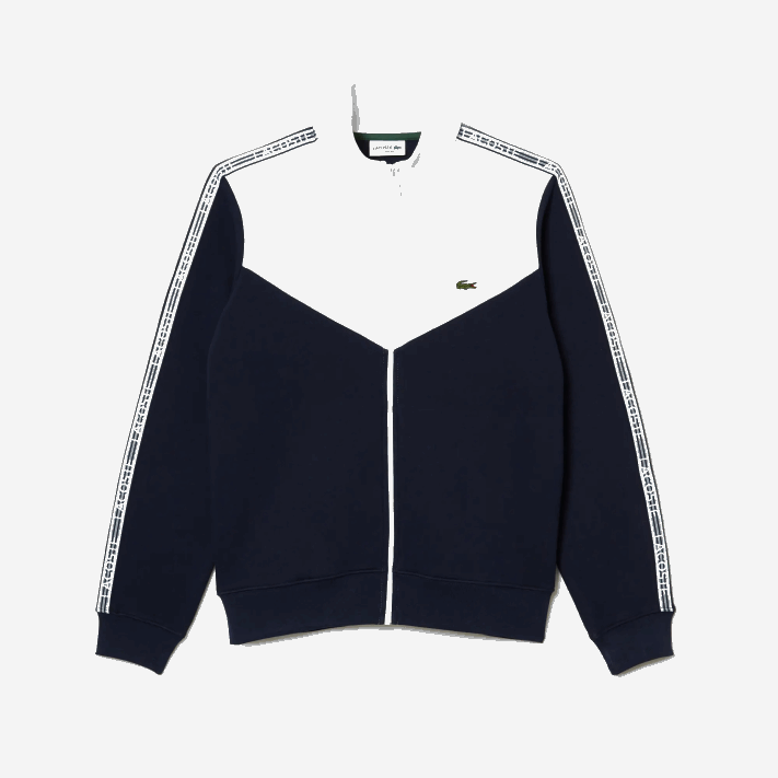 Lacoste moletom clássico com zíper colorblock homens azul marinho branco 525 88BL21 - Image 4