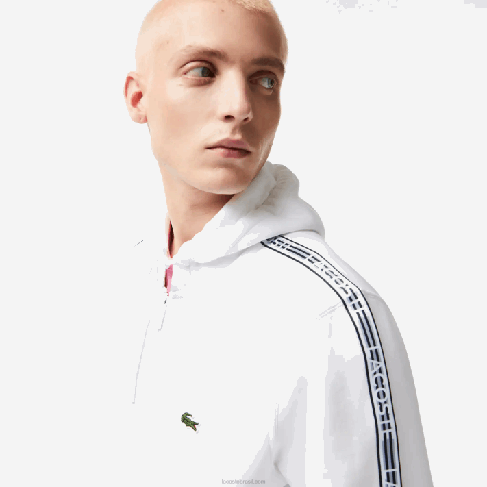 Lacoste moletom clássico com zíper e listras da marca homens branco 001 88BL12 - Image 2