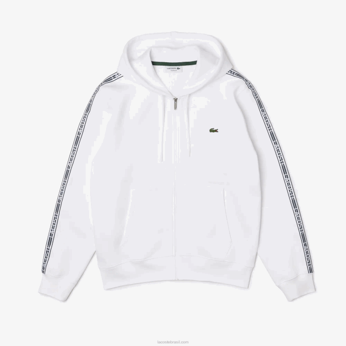 Lacoste moletom clássico com zíper e listras da marca homens branco 001 88BL12 - Image 4