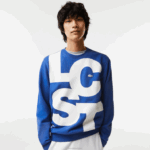 Lacoste moletom clássico de algodão com letras contrastantes homens azul k1q 88BL1042