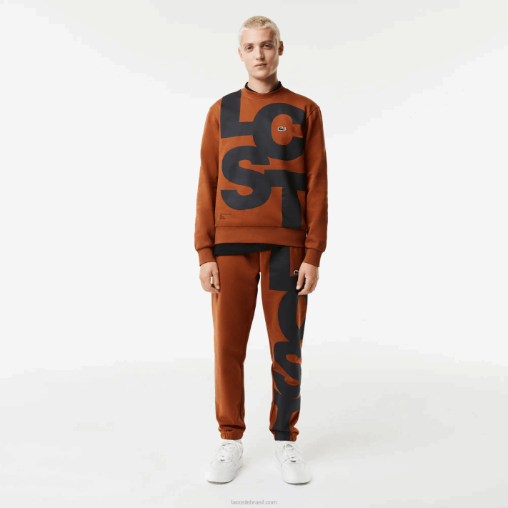 Lacoste moletom clássico de algodão com letras contrastantes homens marrom 3pb 88BL1040 - Image 2