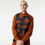 Lacoste moletom clássico de algodão com letras contrastantes homens marrom 3pb 88BL1040