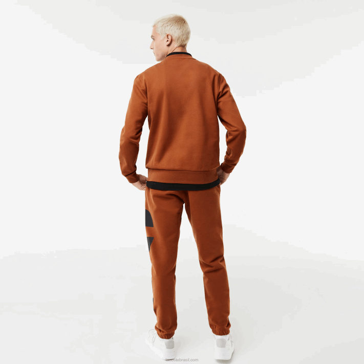Lacoste moletom clássico de algodão com letras contrastantes homens marrom 3pb 88BL1040 - Image 3