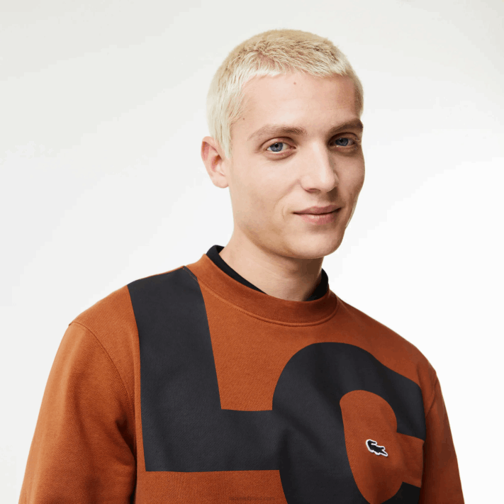 Lacoste moletom clássico de algodão com letras contrastantes homens marrom 3pb 88BL1040 - Image 6