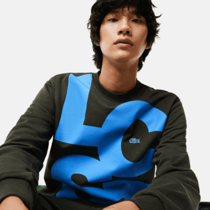 Lacoste moletom clássico de algodão com letras contrastantes homens verde cáqui s7t 88BL1041
