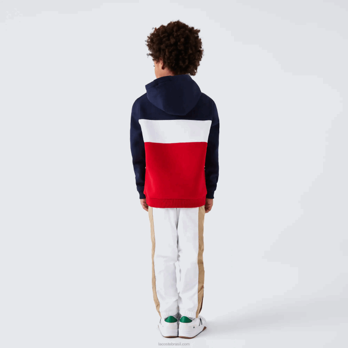 Lacoste moletom com capuz color block Rapazes azul marinho branco vermelho lei 88BL3208 - Image 3