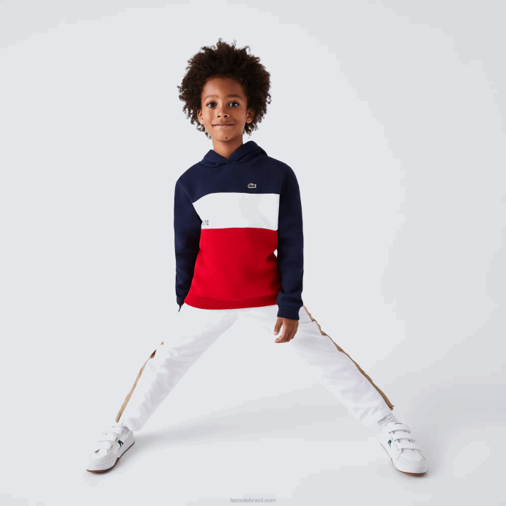Lacoste moletom com capuz color block Rapazes azul marinho branco vermelho lei 88BL3208 - Image 1