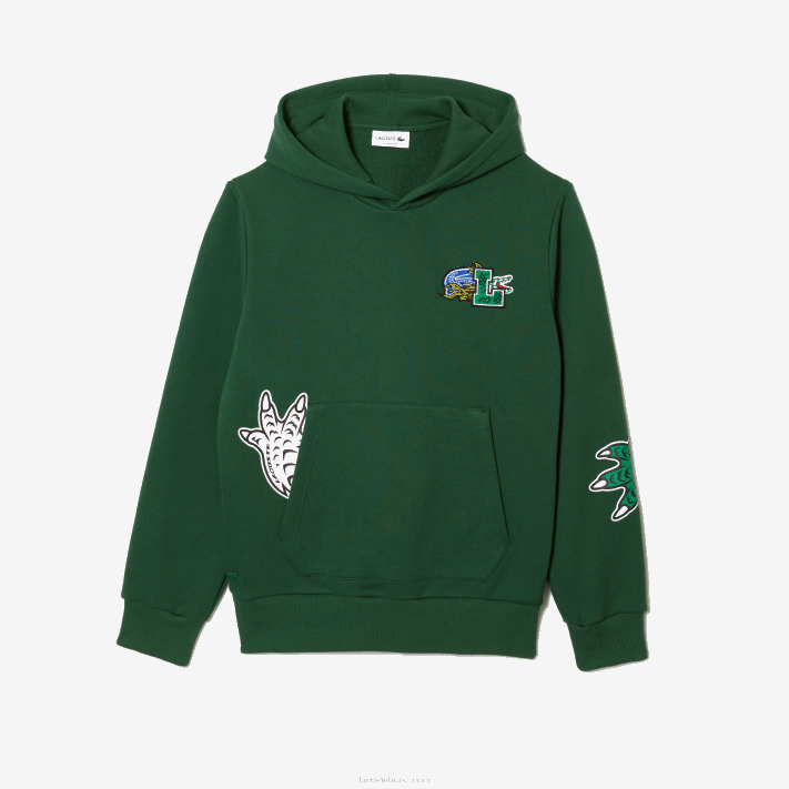 Lacoste moletom com capuz estampado com efeito cômico homens verde 132 88BL1132 - Image 5