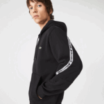 Lacoste moletom com zíper com capuz de bandas impressas homens preto 031 88BL1240