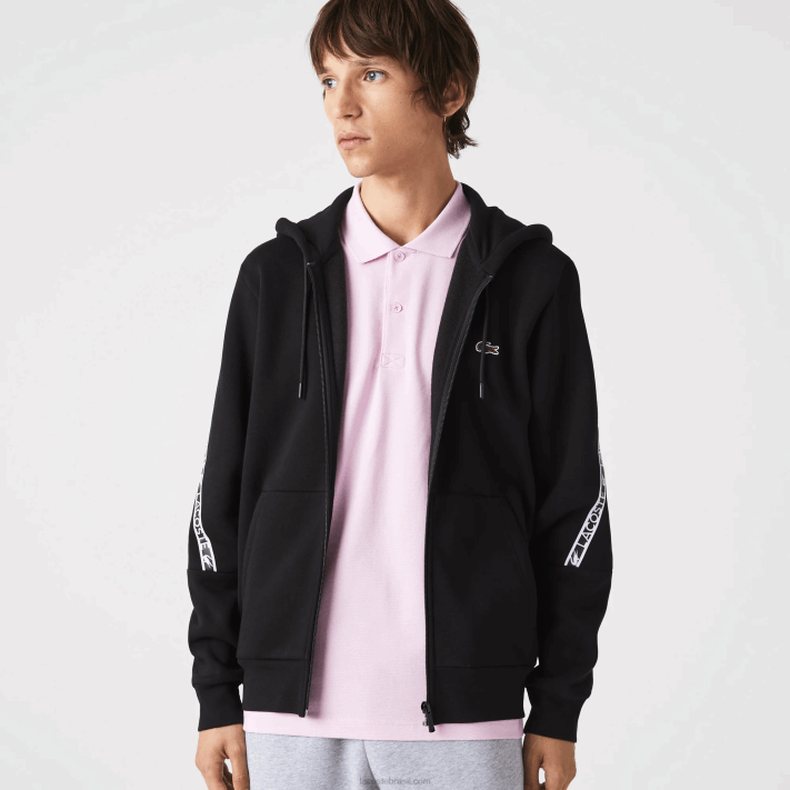 Lacoste moletom com zíper com capuz de bandas impressas homens preto 031 88BL1240 - Image 5