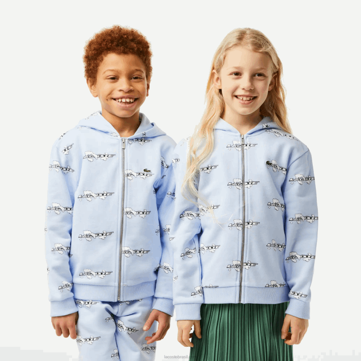 Lacoste moletom com zíper de algodão orgânico crianças azul claro t01 88BL3063 - Image 1
