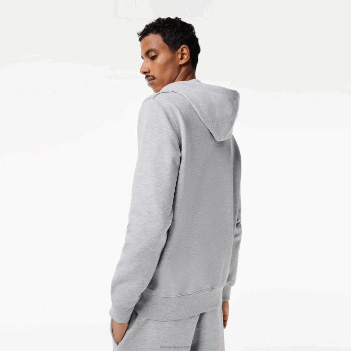 Lacoste moletom com zíper de lã não escovada homens chine cinza cca 88BL322 - Image 2