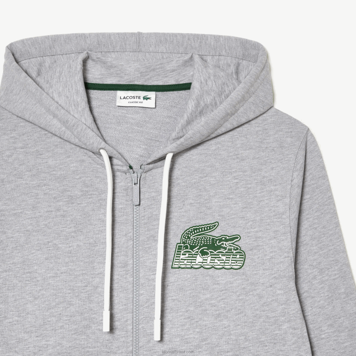 Lacoste moletom com zíper de lã não escovada homens chine cinza cca 88BL322 - Image 5