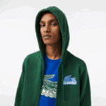 Lacoste moletom com zíper de lã não escovada homens verde 132 88BL321 - Image 2