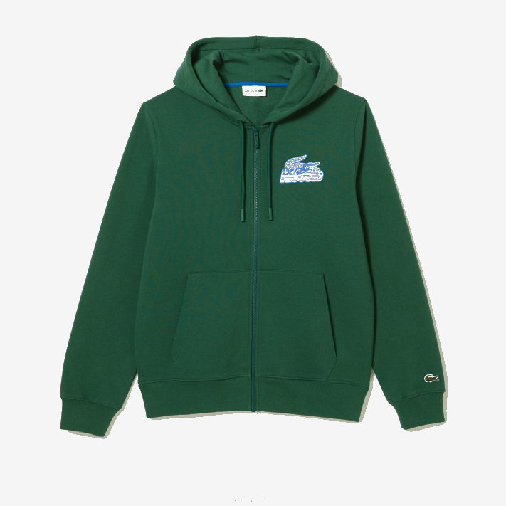 Lacoste moletom com zíper de lã não escovada homens verde 132 88BL321 - Image 4
