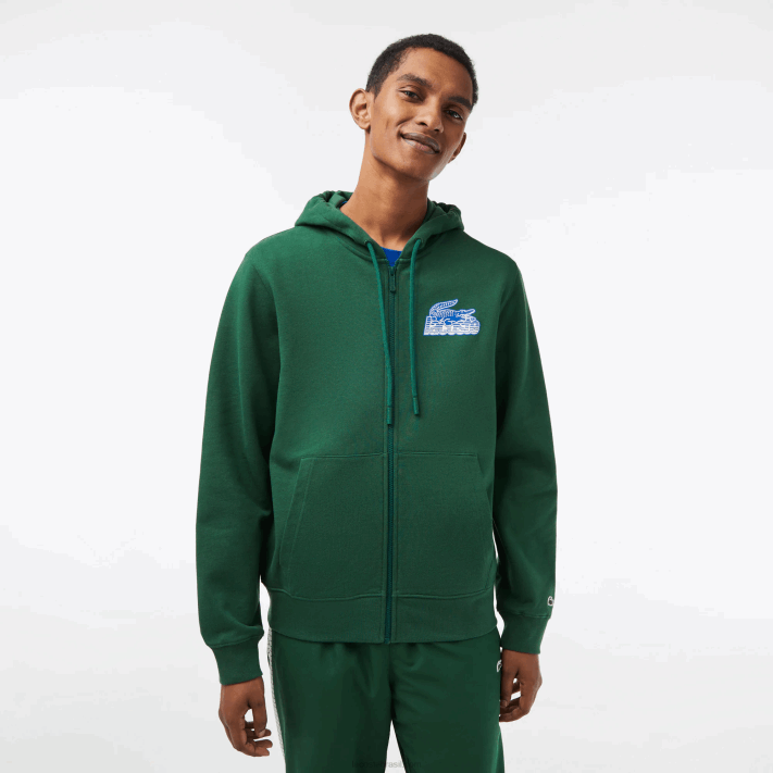 Lacoste moletom com zíper de lã não escovada homens verde 132 88BL321 - Image 1