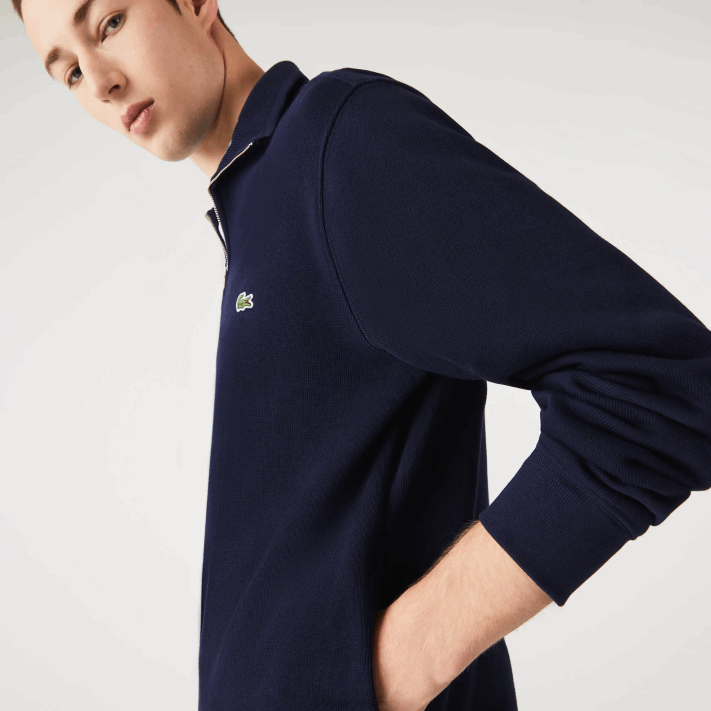 Lacoste moletom de algodão com gola alta com zíper homens azul marinho 166 88BL951 - Image 4