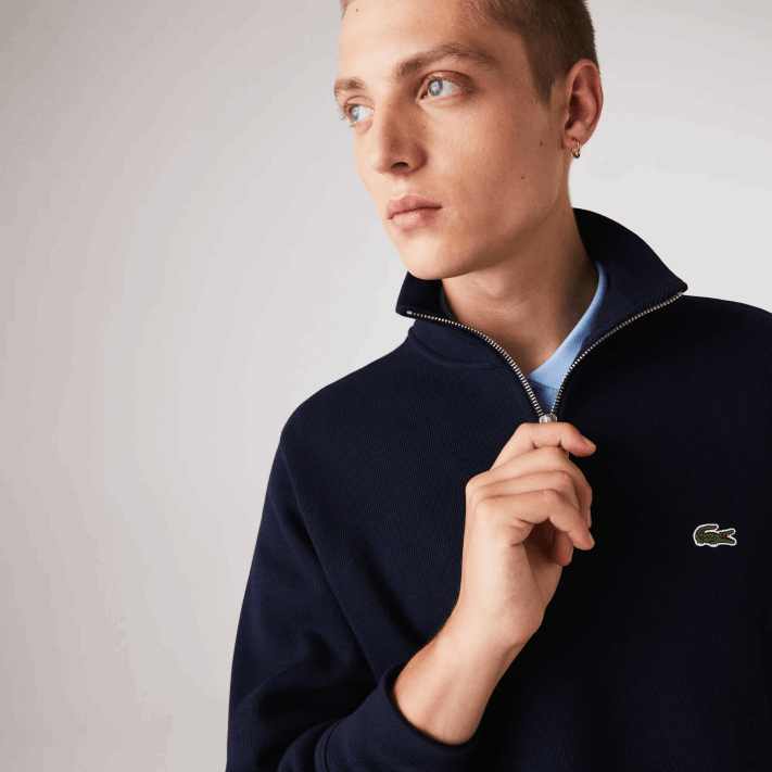 Lacoste moletom de algodão com gola alta com zíper homens azul marinho 166 88BL951 - Image 6