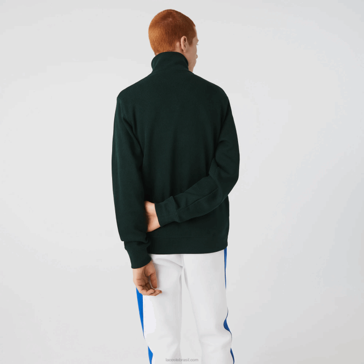 Lacoste moletom de algodão com gola alta com zíper homens verde yzp 88BL953 - Image 3