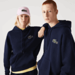 Lacoste moletom de algodão orgânico com capuz de ajuste solto homens azul marinho 166 88BL366