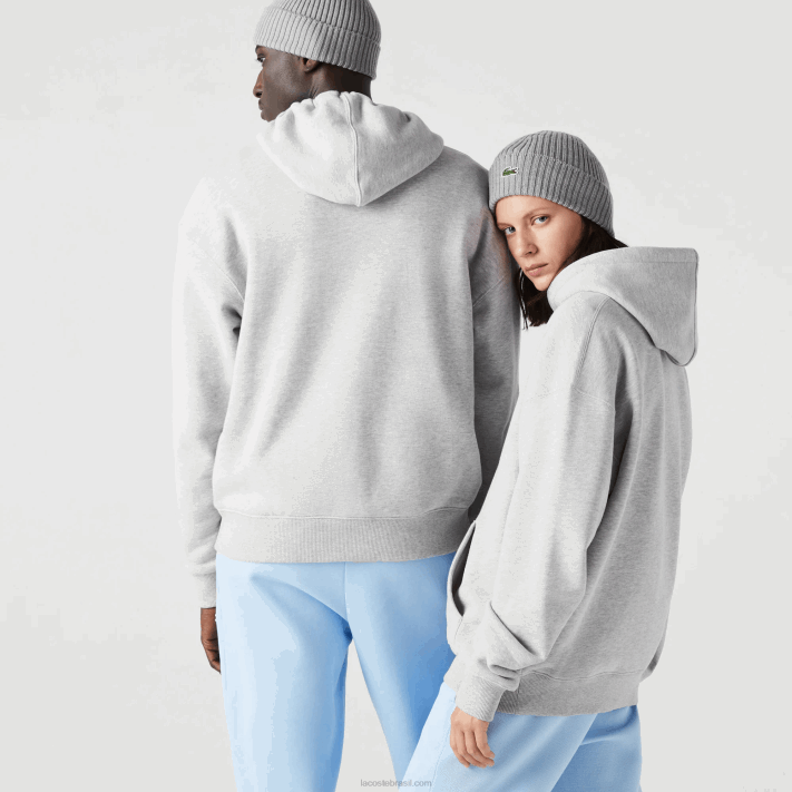 Lacoste moletom de algodão orgânico com capuz de ajuste solto homens chine cinza cca 88BL368 - Image 3
